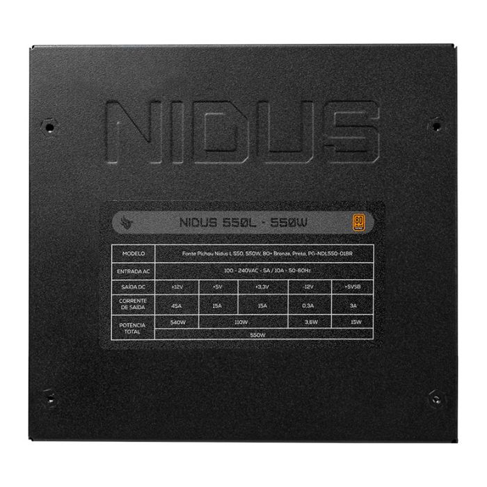 Fonte Pichau Nidus 550L, 550W, 80 Plus Bronze, Preto, PG-NDL550-01BR
