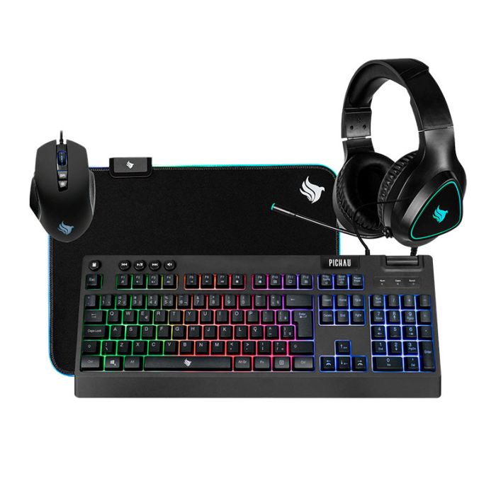 Combo Gamer Pichau Netuno 4x1, Rainbow, Teclado ABNT2, Mouse 8000DPI, Mousepad Medio, Headset Drivers 50mm, PG-NTN-RBW01