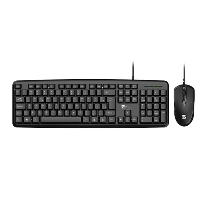 Kit Teclado e Mouse R8 1901, USB, ABNT2, Preto, R8-1901-BK1