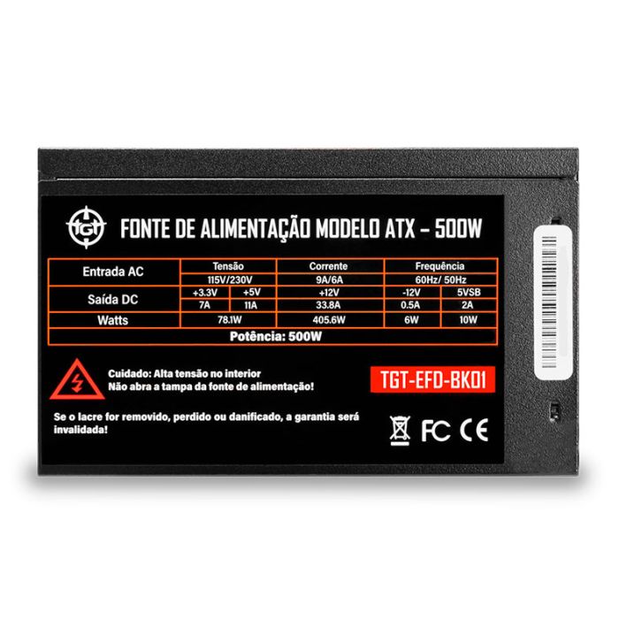 Fonte TGT Enfield, 500W, ATX Bivolt, Preto, TGT-EFD-BK01