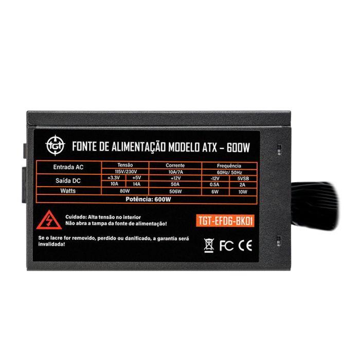 Fonte TGT Enfield, 600W, ATX Bivolt, Preto, TGT-EFD6-BK01