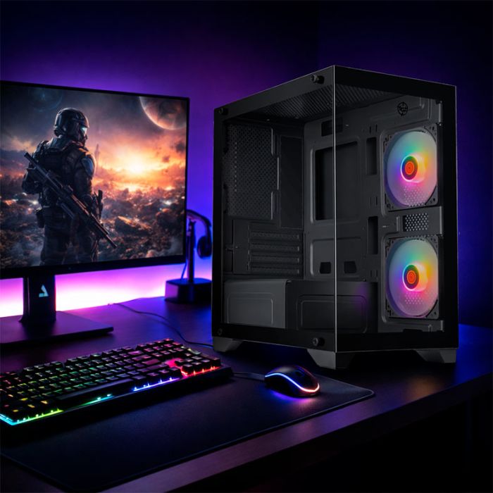 Gabinete Gamer TGT Gladiator, Rainbow, Mid-Tower, Lateral de Vidro, Com 2 Fans, Preto, TGT-GLD-BK