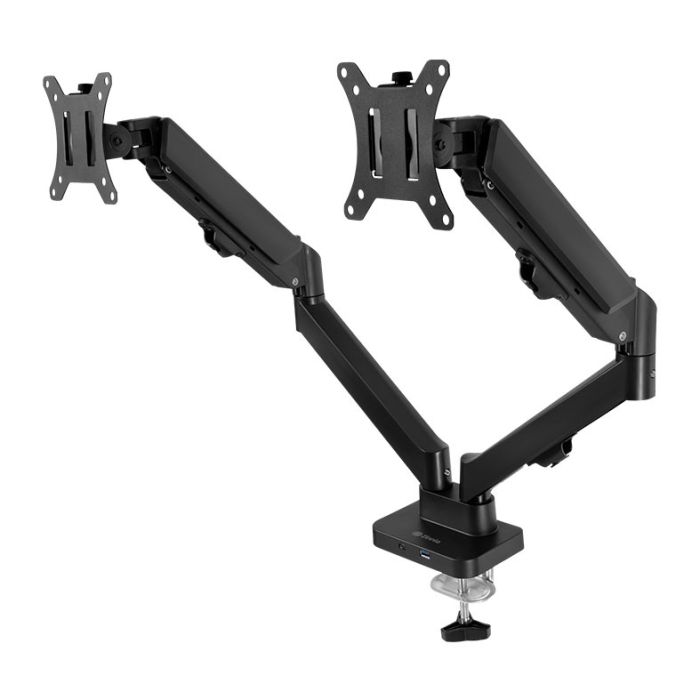 Suporte Articulado Para Dois Monitores Zinnia Nimbo 210, 13 Pol a 32 Pol, Pistão a Gás, USB 3.0 / USB-C, Preto, ZNO-USB210-BL01-V2