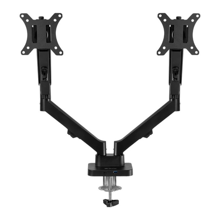 Suporte Articulado Para Dois Monitores Zinnia Nimbo 210, 13 Pol a 32 Pol, Pistão a Gás, USB 3.0 / USB-C, Preto, ZNO-USB210-BL01-V2
