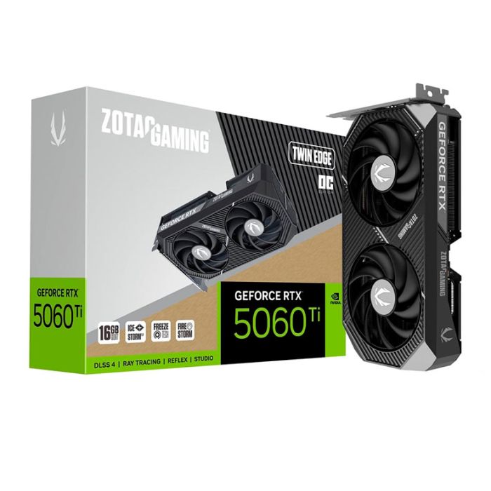 Placa de Video Zotac GeForce RTX 5060 Ti Twin Edge OC, 16GB, GDDR7, 128-bit, ZT-B50620H-10M-NAC