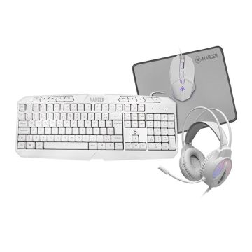 Combo Gamer Mancer ORC V2 4x1, Rainbow, Teclado ABNT2, Mouse 6400DPI, Mousepad Pequeno, Headset Drivers 40mm, Branco, MRC-ORC2-WH01