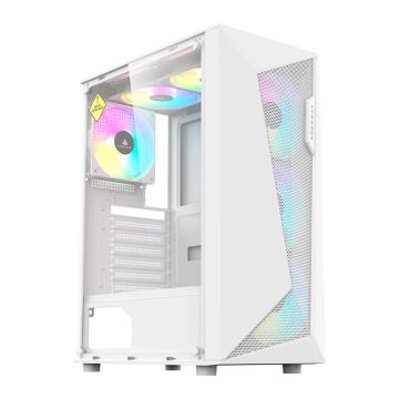 Gabinete Gamer Acegeek Atlas R338, Rainbow, Mid-Tower, Lateral de Vidro, Com 4 Fans, Branco, AG-ATLAS-R338-WH-I4F