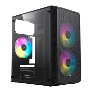 Gabinete Gamer Acegeek Aviator, Mini-Tower, Lateral de Acrilico, Com 2 Fans, Preto, AG-AVIATOR-BK-I2F