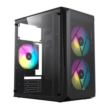 Gabinete Gamer Acegeek Forge, Mini-Tower, Lateral de Vidro, Com 2 Fans, Preto, AG-FORGE-BK-I2F