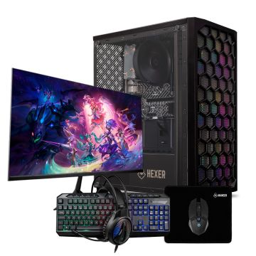 PC Gamer Completo Mancer, AMD RYZEN 5 3400G, 16GB DDR4, SSD 480GB, Kit de Periféricos + Monitor