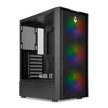  Gabinete Gamer Mancer Narok V2, Rainbow, Mid-Tower, Lateral de Vidro, Com 3 Fans, Preto, MCR-NRK-V2