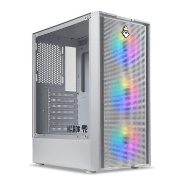 Gabinete Gamer Mancer Narok V2, Rainbow, Mid-Tower, Lateral de Vidro, Com 3 Fans, Branco, MCR-NRKWH-V2