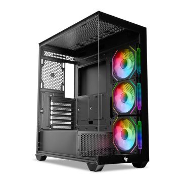 Gabinete Gamer Pichau Pouter 4B, Mid-Tower, Lateral de Vidro, Com 3 Fans, Preto, PG-PO4B-BK-3F