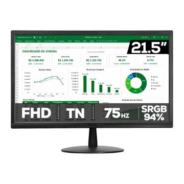 Monitor Zinnia Delfos ES21.5. 21.5Pol, TN, FHD, sRGB 94, 75Hz, HDMI/VGA, ZNO-DLFES215-BL01