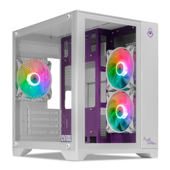 Gabinete Gamer Mancer CV100 Purple Edition, Mid-Tower, Lateral De Vidro, Com 3 Fans, Branco, MCR-CV100-PEW