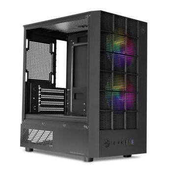 Gabinete Gamer Mancer Grimore, Mini-Tower, Lateral de Vidro, 2 Fans Rainbow, Preto, MCR-GRM-BK
